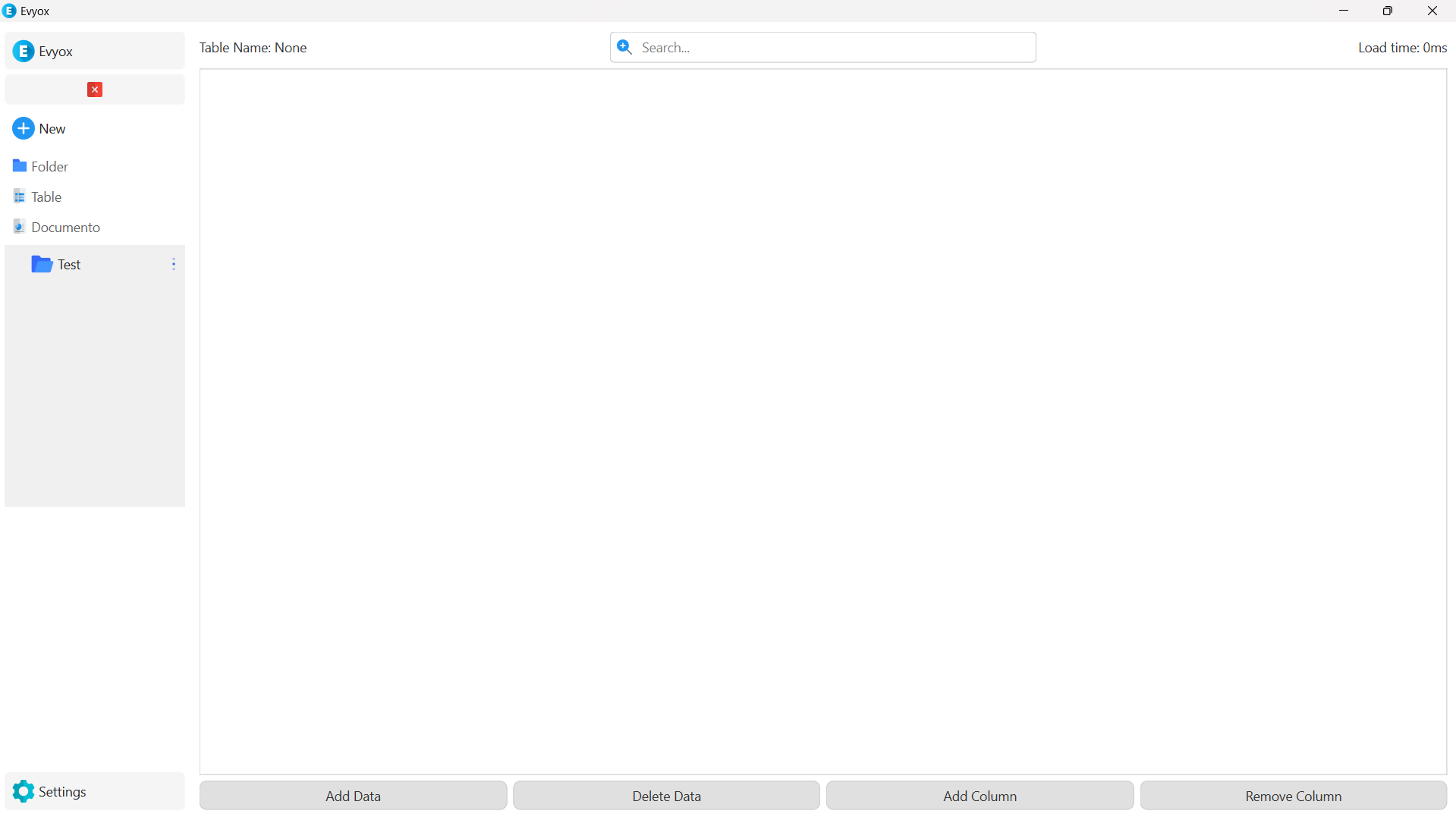 Evyox custom table interface with text, number, and date fields